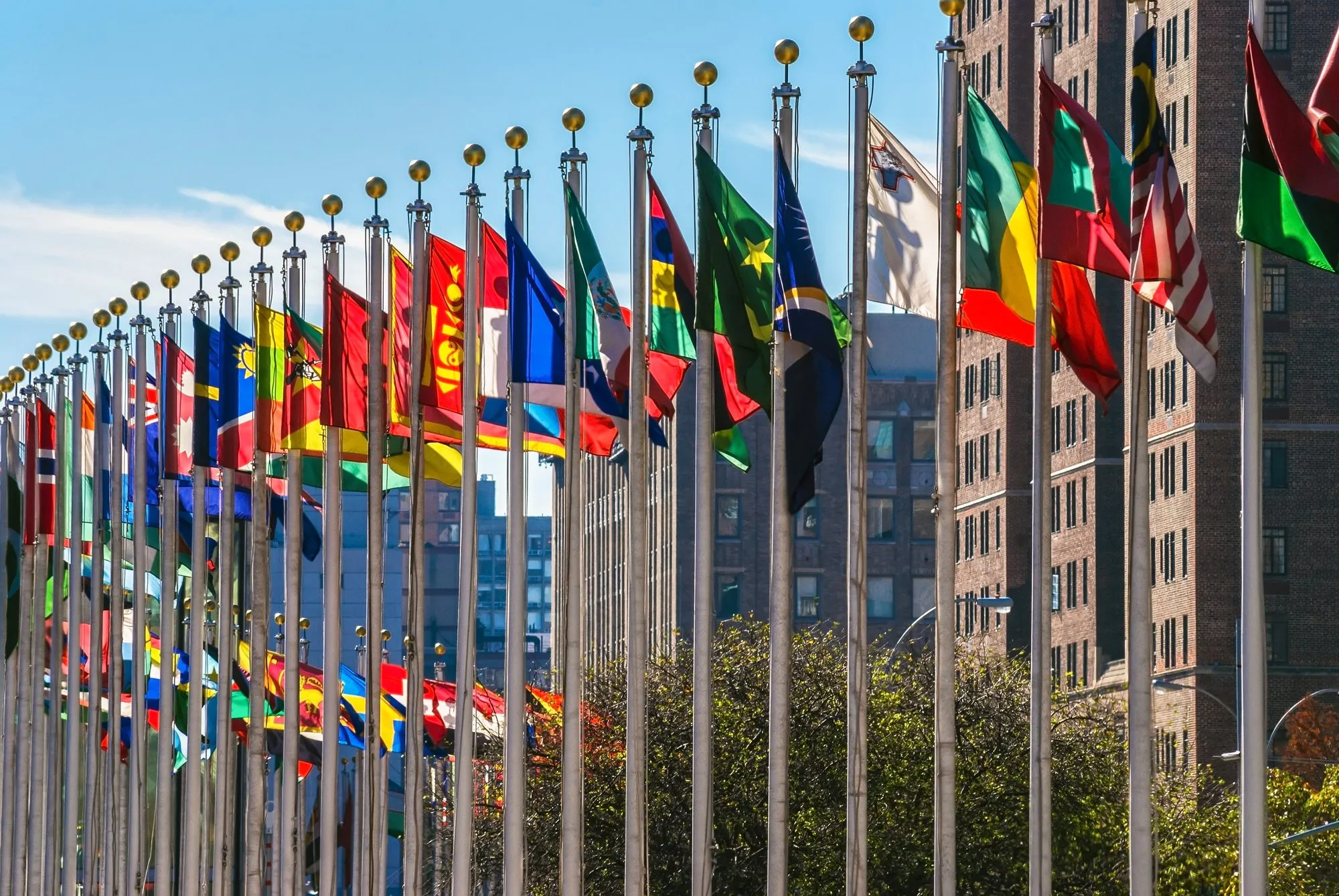 Flags outside the United Nations headquarters